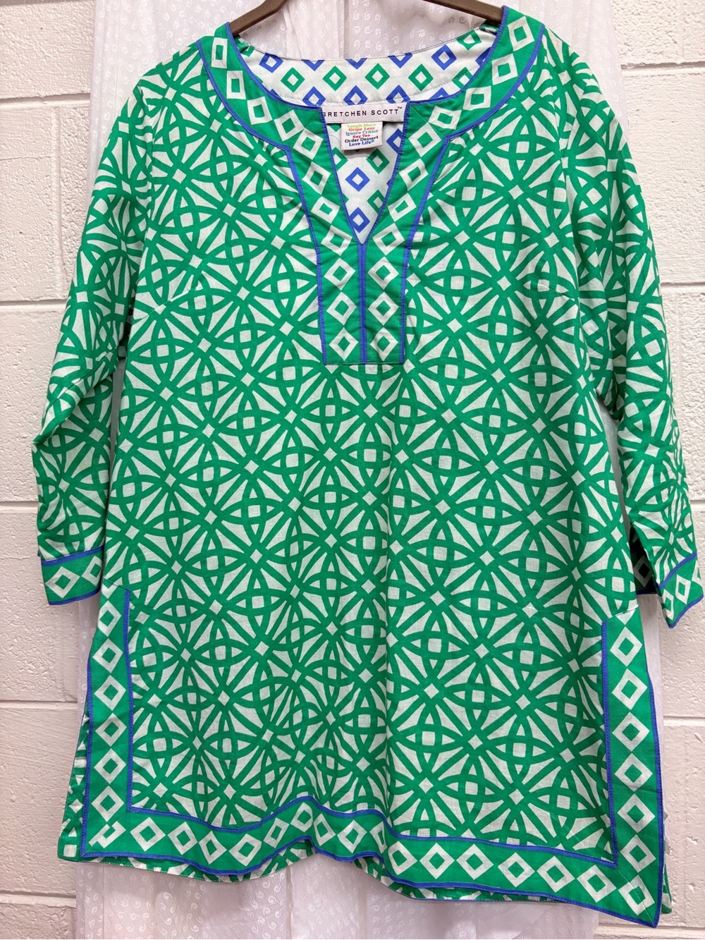Gretchen Scott Blue & Green Geometric Diamond Top